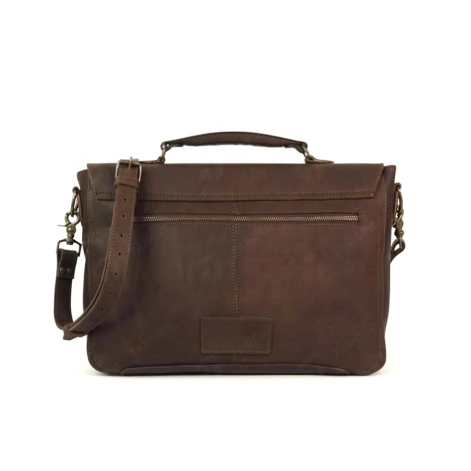 Vintage Crossbody Shoulder Bag Real Cowhide Brown Leather Briefcase Men ...