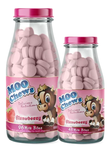 
Moo Chews 96 tablets bottle Strawberry Healthy Snack Kids and Toddlers Milk Tablet High Calcium NZ made 