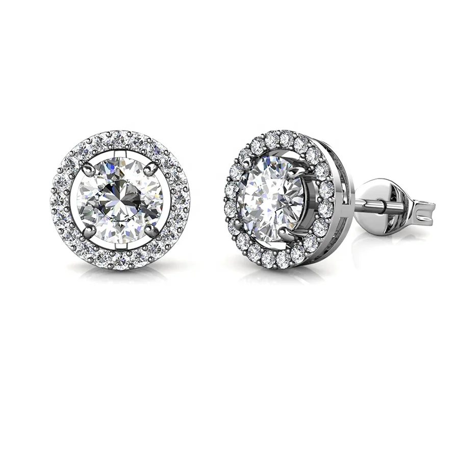 

High Grade 925 Sterling Silver GRA Moissanite Diamond New Luxury Inspired Round Halo Stud Earrings Destiny Jewellery 2021