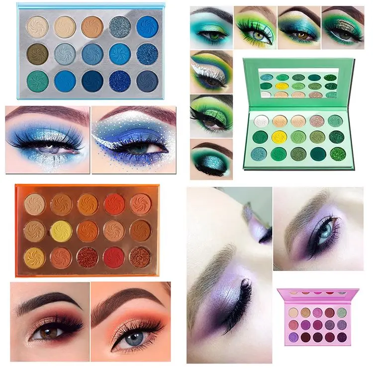 4 Colors Palettes OEM ODM 15 Colors Mattes Custom No Logo Low Moq Private Label High Pigment Eyeshadow Palette Glitter