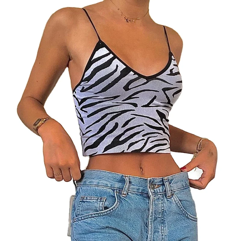 

2021 Summer Zebra Pattern Women Tops Strap Tank Tops Sexy Printed Ladies CropTops, Customized color
