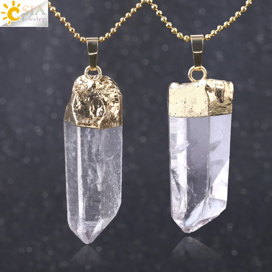 

CSJA Wholesale Scalar Energy Reiky Healing Natural Rock Crystal Big Pillar Gemstone Pendant Jewelry Necklace for Women Men F804