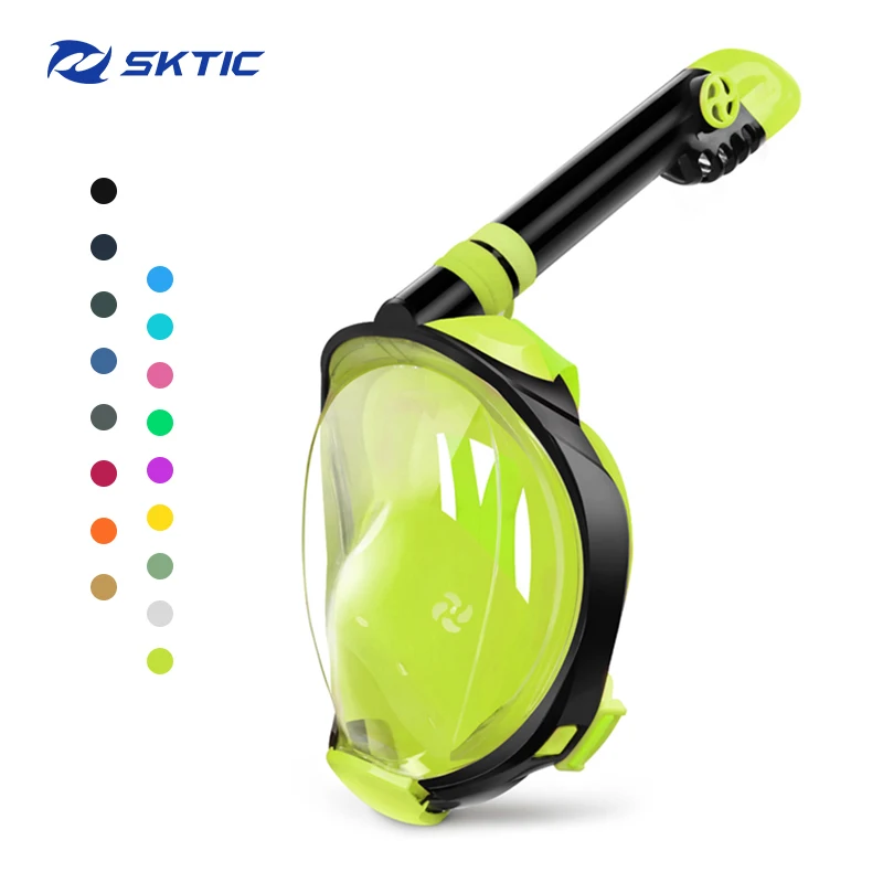 

SKTIC Factory Customized S M L Underwater Full Face Double Breathing Tubes Mask Anti Fog Leak Snorkel Mask Swim Training Mask