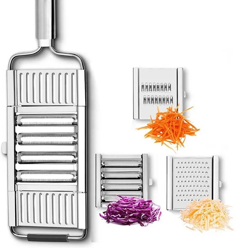 

High Quality Stainless Steel Grater Vegetable And Fruit Chopper 3 Blade Cutter Grater Cheese Eletrico For Kitchen, Sliver