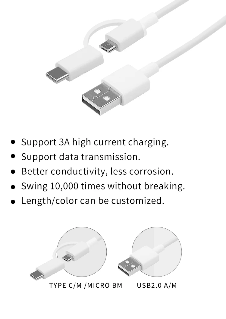 usb c cable 3A 2 in 1 Type C Micro USB Cable Fast Charge Data Cable for Huawei - ANKUX.COM