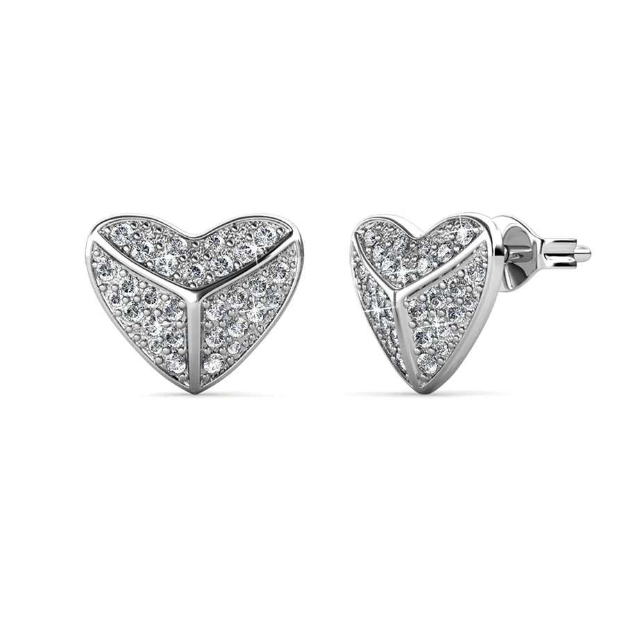 

Sterling Silver 925 Premium Austrian Crystal Jewelry Valentine Day Gift Shield Love Heart Stud Earrings Destiny Jewellery