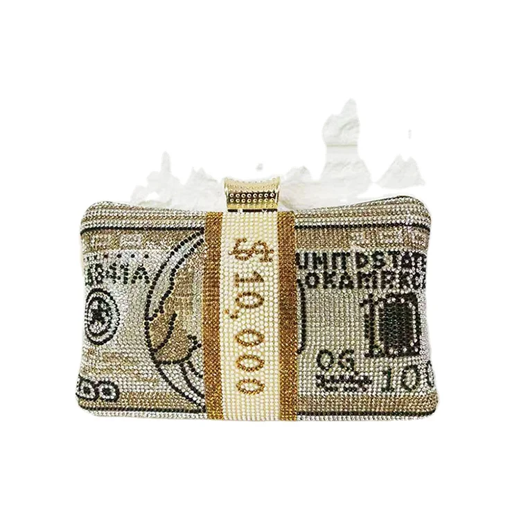 

Elegant bolso Phone Purse Clutch Dollar Money Purse Rhinestone Handbags Evening Bag, Gray/pink/gold