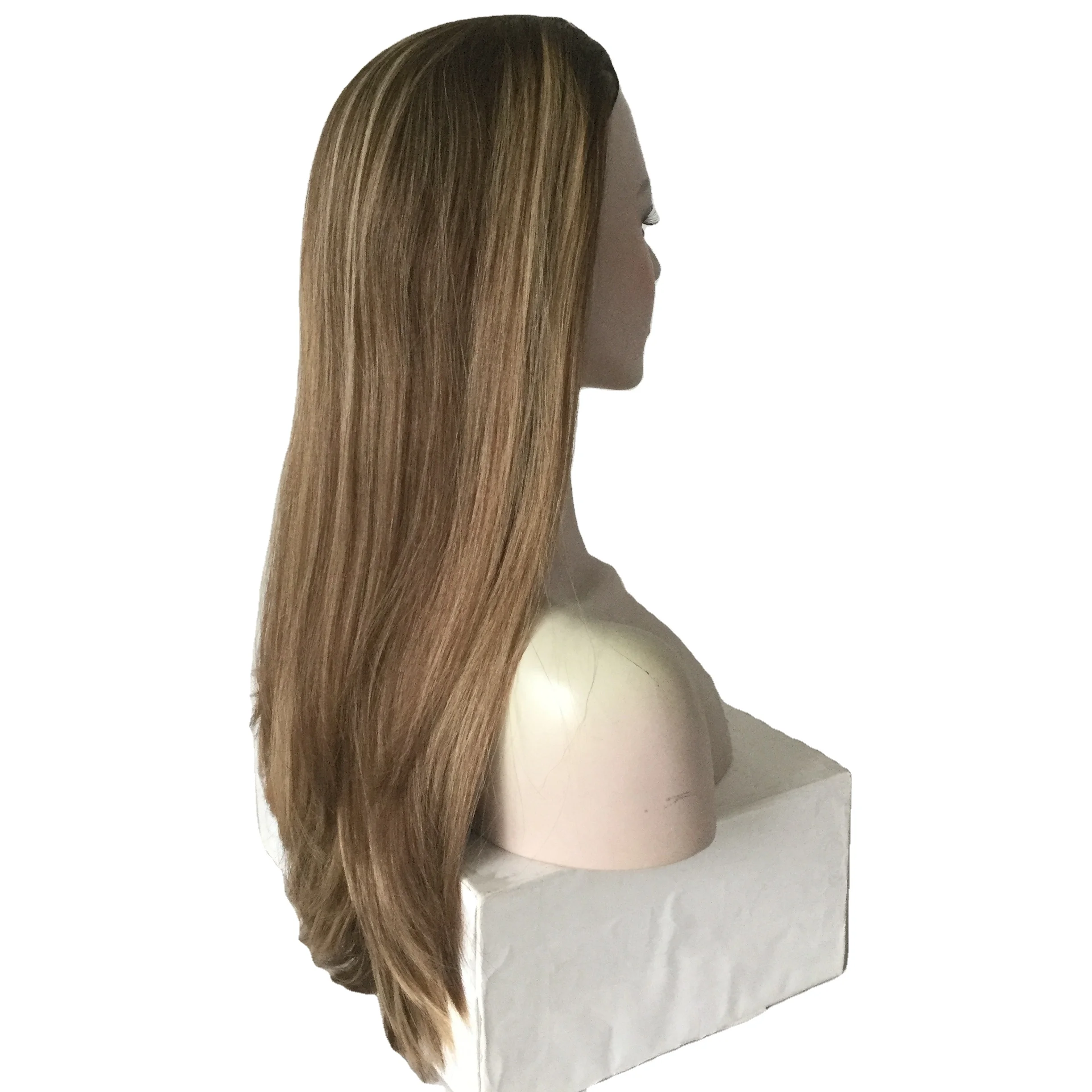 

Y008 Wholesale Slight 100% Virgin Human Hair Band Fall 3/4 Half Wig