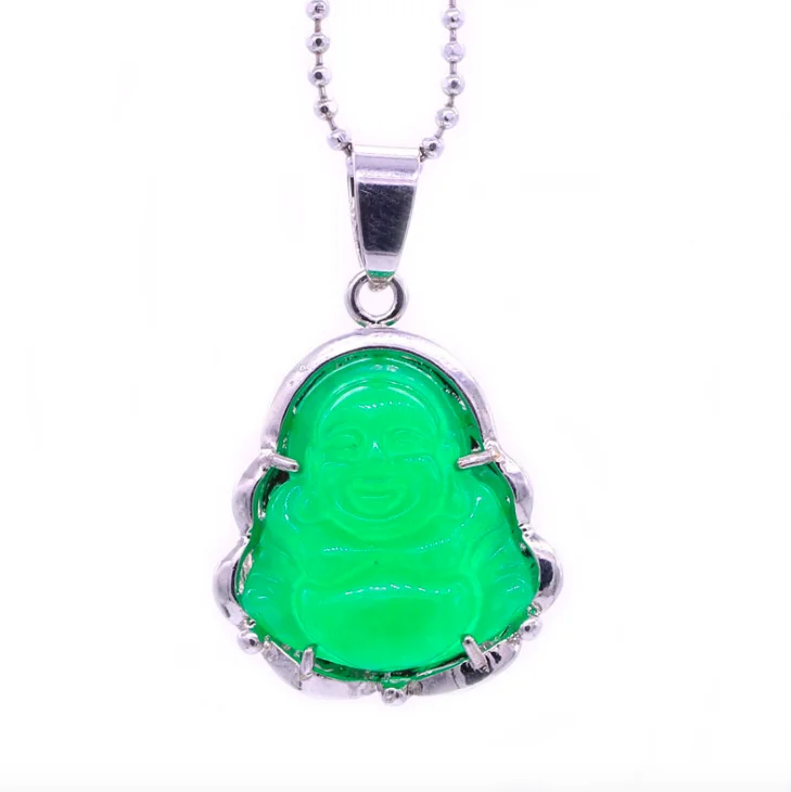 

Jialin jewelry ins sale female Burmese natural green Emerald white gold jade laughing Buddha pendant necklace
