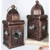 Antique Moroccan Candle Lantern in Clear Glass Rustic Copper Metal Finish