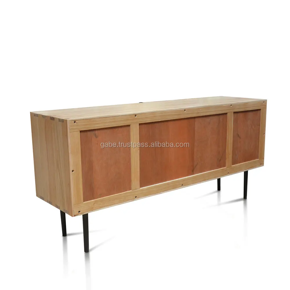 Solid Wooden Sideboard Natural Colour With Round Glass Doors Buy
