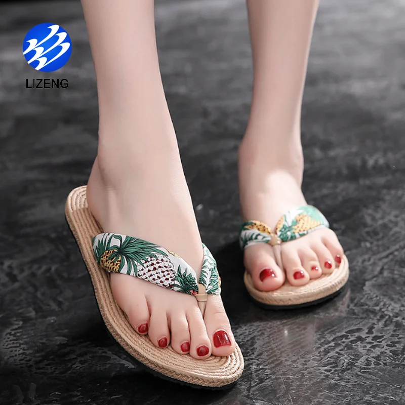 

Ins Fashion Type Rubble Sole Printed Wedge Flip Flops For Women, Pineapple , dot , rose , chrysanthemum