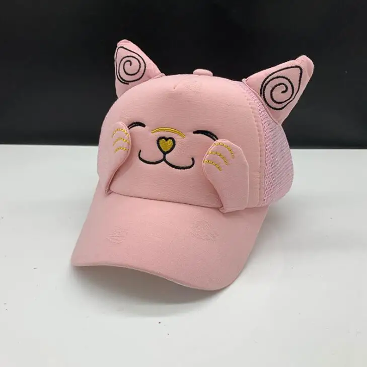 AMA Pink TM Cat Ears Cap Fashion Tide Pearl Women Baseball Caps Cute Mini Cat Hats 