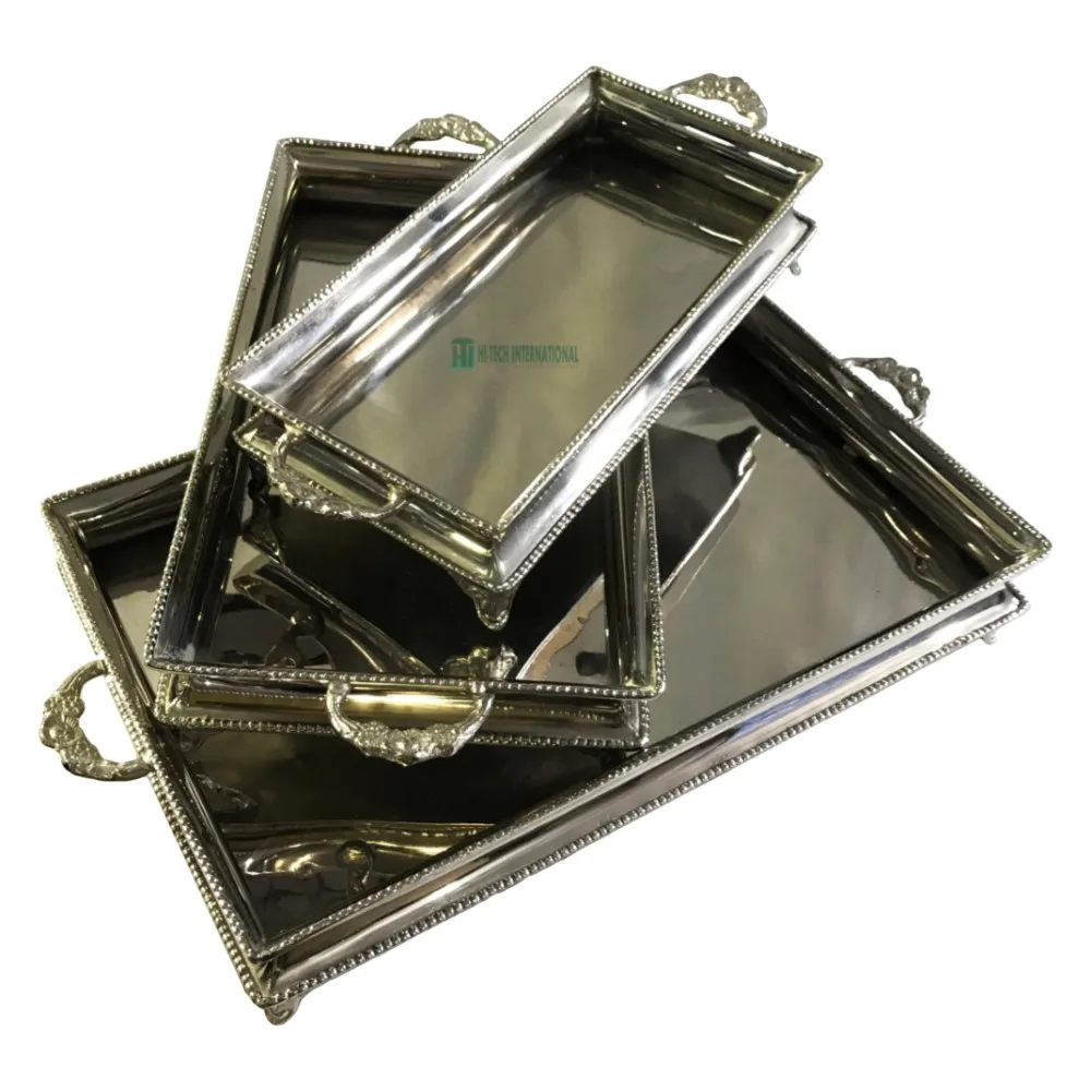 Elegant Silver Metal Trays Aluminum Polished Designer Serving Trays
