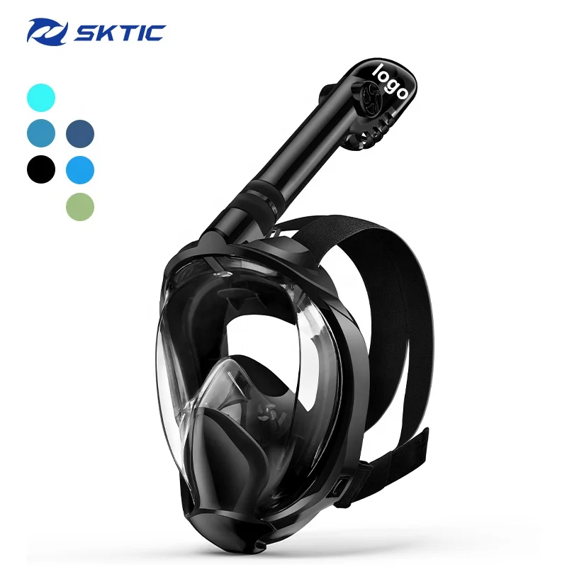 

SKTIC Black Full Face Snorkeling Mask Anti Fog Leak Snorkeling Gear Full Face Snorkeling Mask with Camera Moun