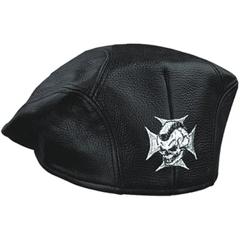 black leather golf cap