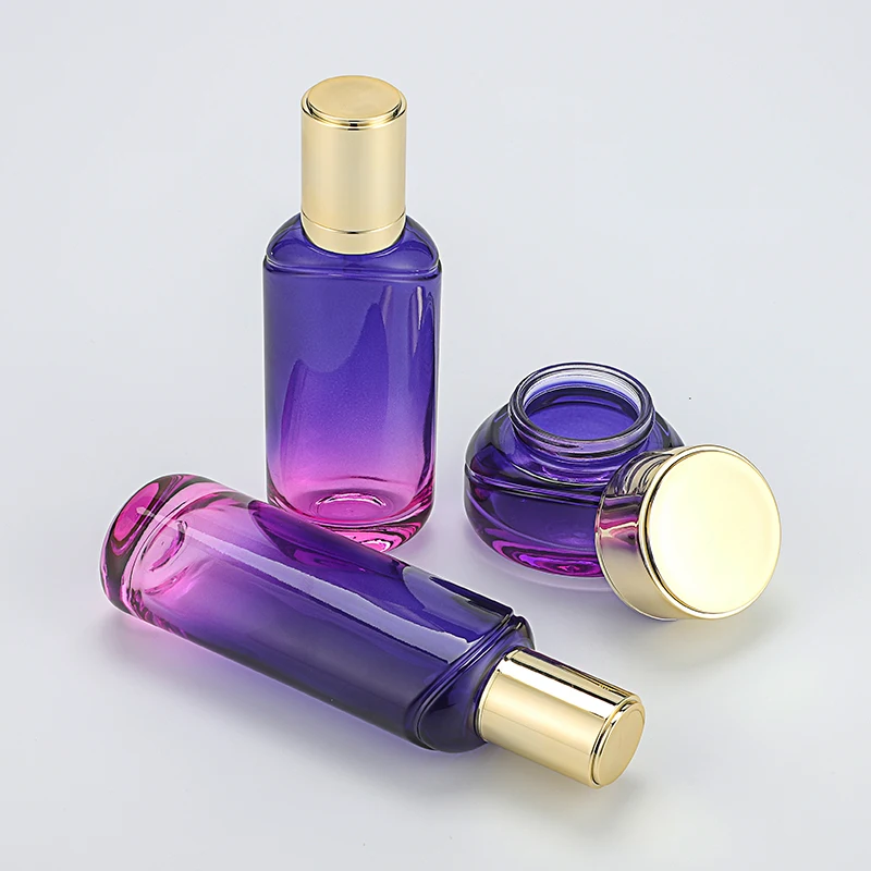 Cosmetic glass bottle set toner lotion serum bottle cream jar skincare cosmetic bottle packaging container factory