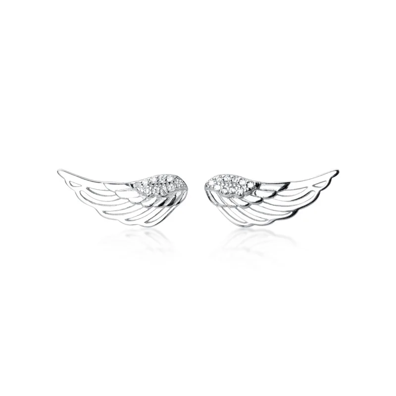 

E5909 New Arrivals Jewelry 925 Sterling Silver Angel Diamond Earrings With Asymmetric Wings