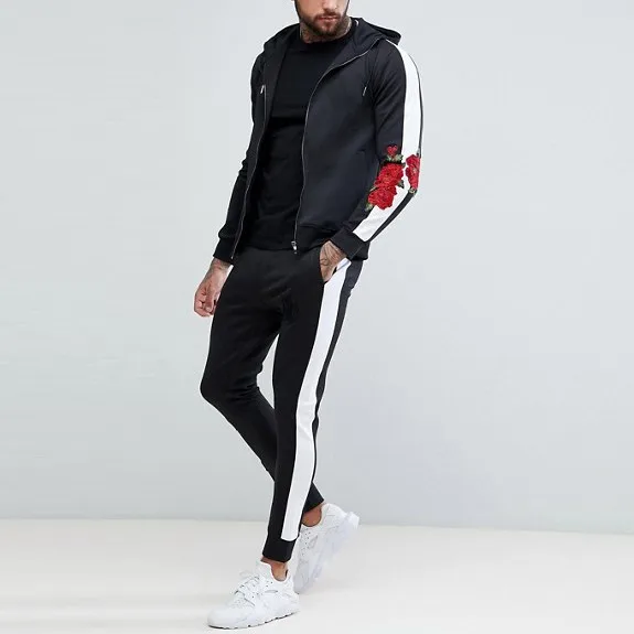 Custom Logo Mens Track Suits Red Plain Side Stripe Sport Hooded Sweat ...