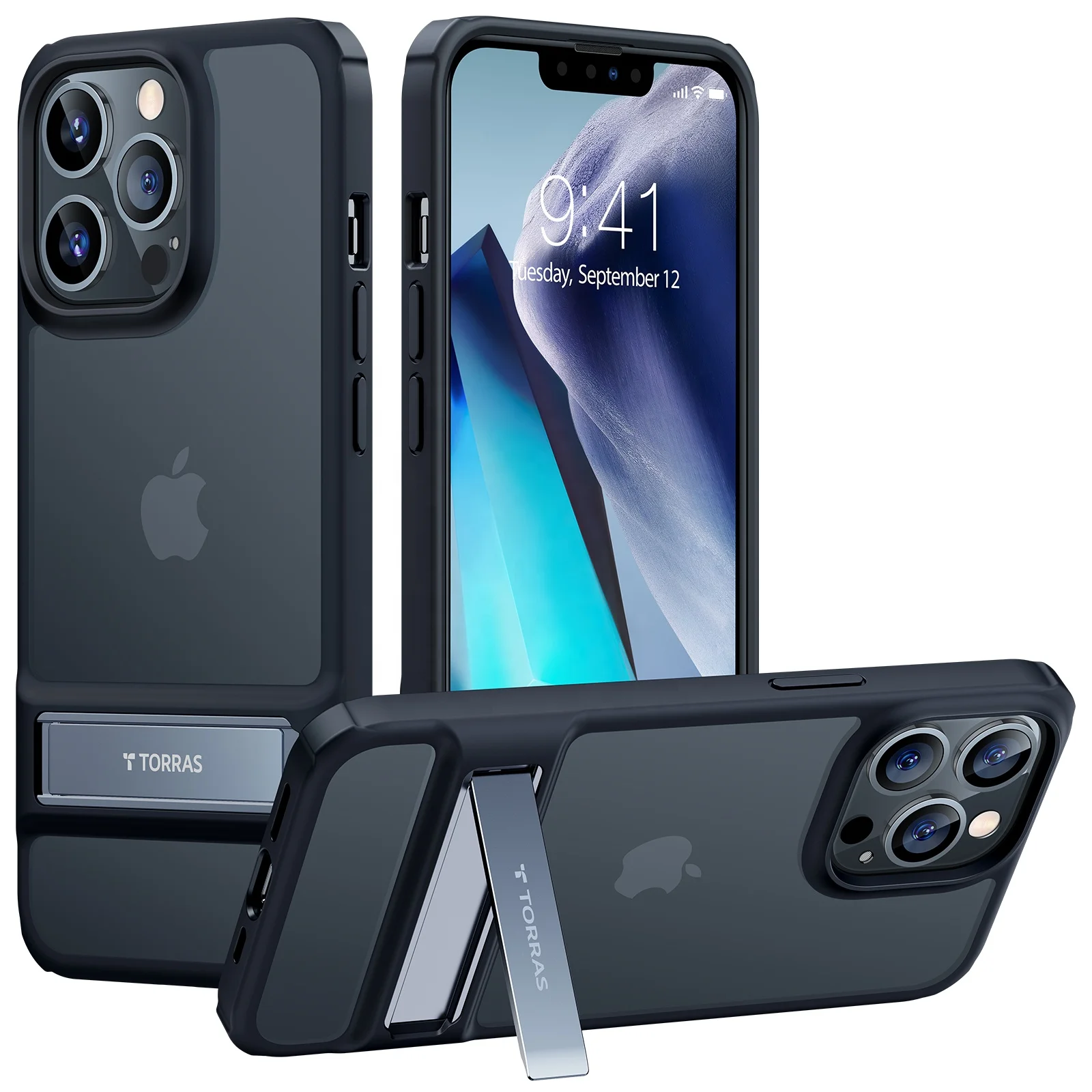 

TORRAS 2021 MarsClimber Series Translucent Matte Soft Bumper Shockproof Business Mobile Phone Kickstand Cases For iPhone 13 Pro, Black