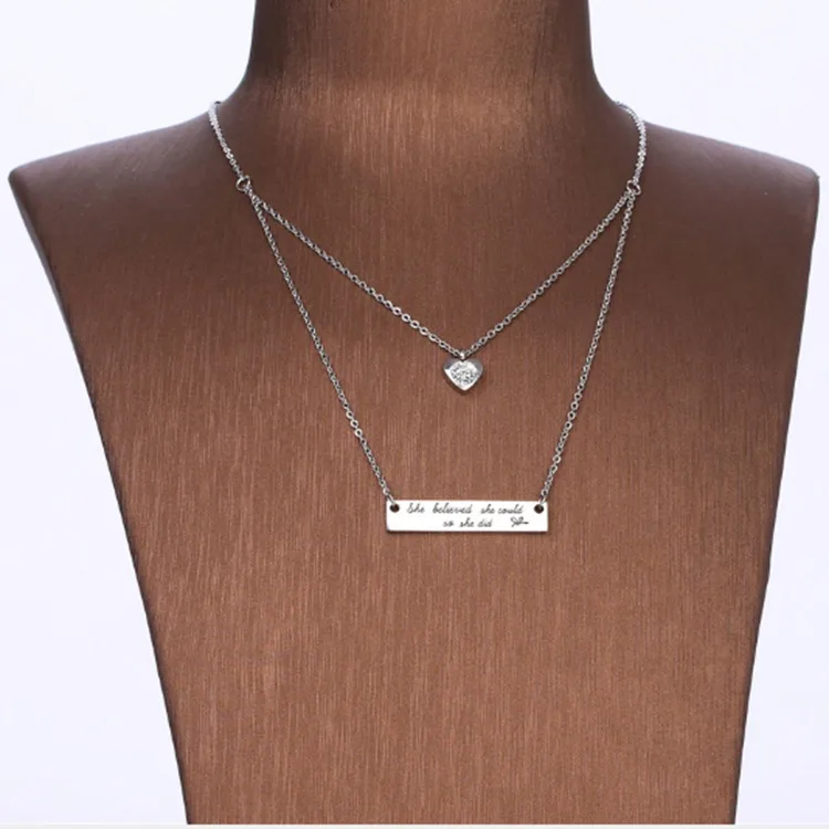 

New designs Stainless Steel Wholesale Double Layer Customized Blank Bar Pendant Necklace Women