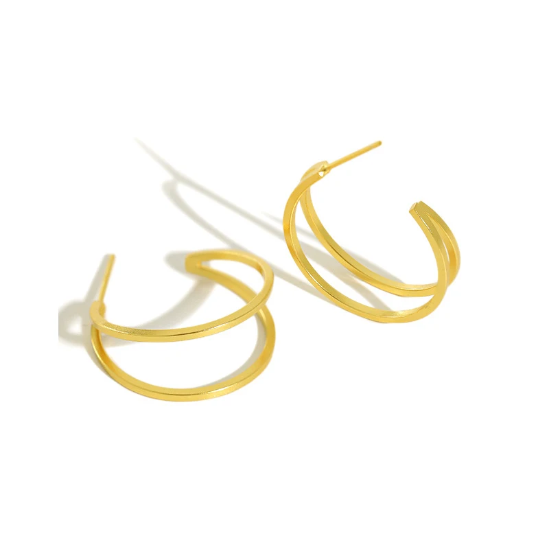 

H-E709 New Arrivals Special Pure Silver Stud Ins Simple Double Layer Line Female Student'S Personality Tremella Earrings