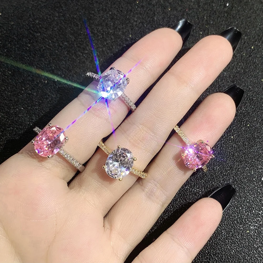 

Silver Jewelry Rhinestone Diamond Rings Oval Gold Plated Jewelry Ring for Wedding