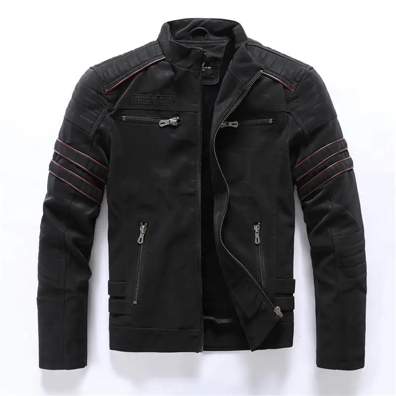 

Casual Fashion Stand Collar Motorcycle Jacket Men Slim High Quality PU Leather Coats Men's Leather Jacket, Black,armygreen,gray jacket