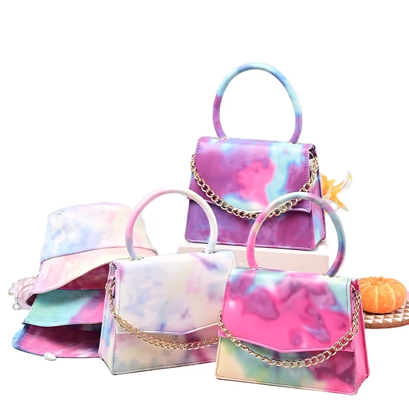 

2021 fashion Women Custom Handbags Provide Logo Matching Hat And Fashion Gradient Color Crossbody Bag Sets, As shown in the pictures
