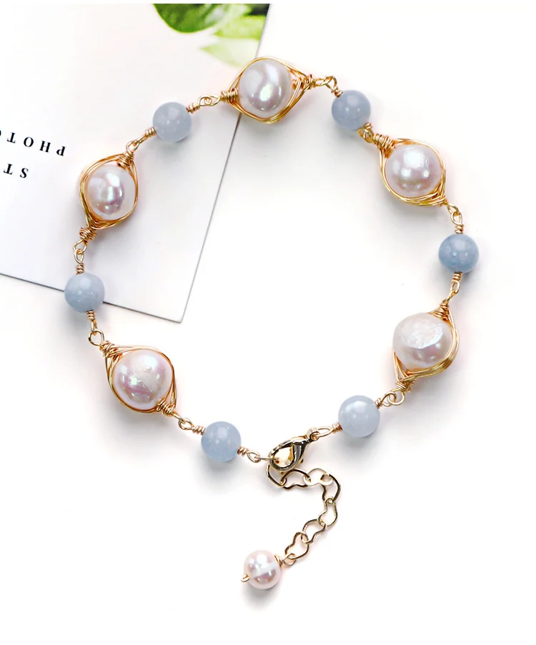 

14K Gold Plated Green Elegant Natural Freshwater Pearl Bracelet womenHot sale products