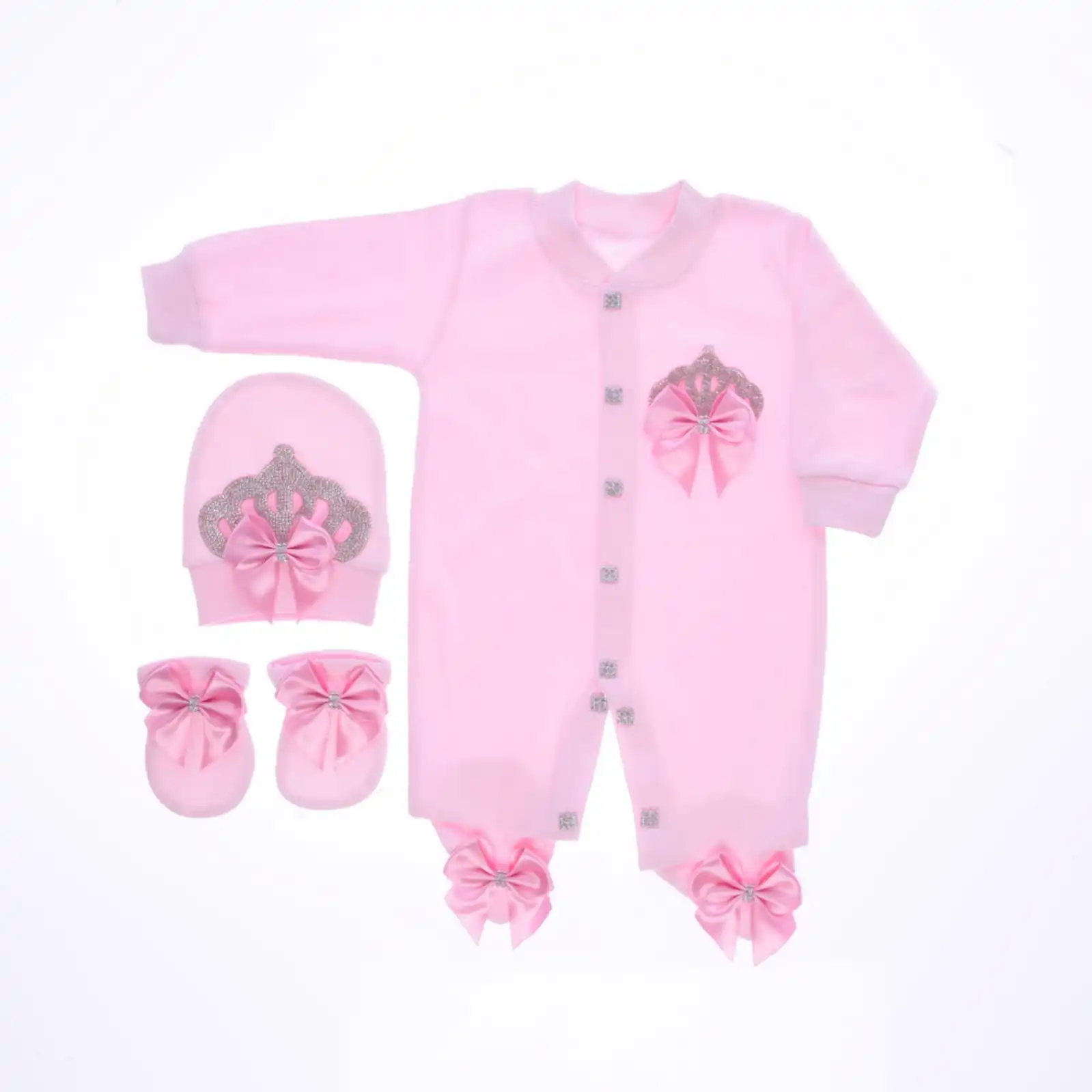Clothes Kids Bamboo Bubble Wholesale Custom Clothes Knitted Rompers Spring 3 Pieces Pink High