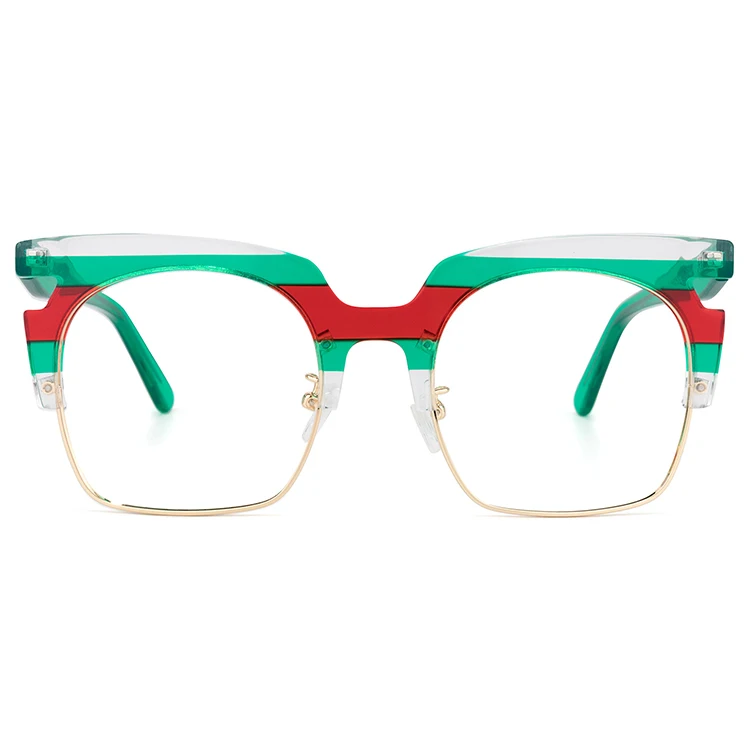 

Wholesale Women Acetate Brow line Eyebrow Red Green Eyeglasses Frame with Metal Spring Hinge