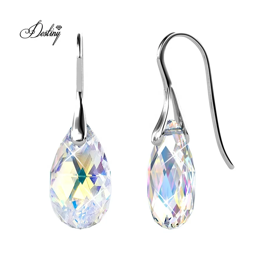 

Sterling Silver 925 Premium Austrian Crystal Jewelry AB Crystal Rhinestone Hook Pear Cut Tear Drop Earrings Destiny Jewellery