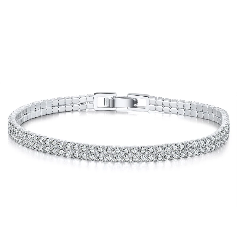 

High Quality 925 Sterling Silver Bracelets Double Layer 4mm Cubic Zirconia 925 Silver Tennis Bracelet For Ladies Women Men