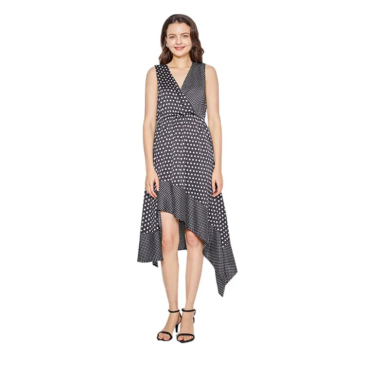 
2020 Designer High Quality Casual Dress V Neck Sleeveless Long Black Dress Bulk 