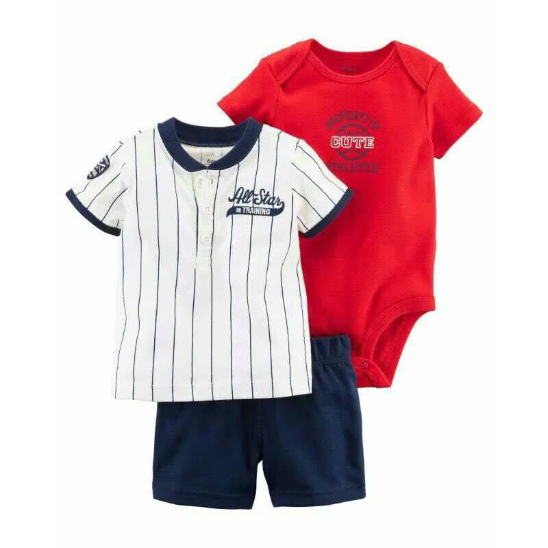 

Hot sale Guangzhou 3 piece baby clothing set 100% cotton short baby pyjamas
