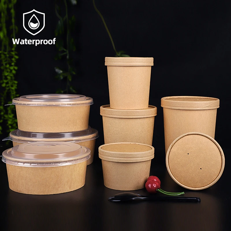 

500ml 750ml 1000ml 1100ml 1300 ml 1500ml Take Away to Go Craft Paper Bowl Salad Bowl Fruit Vegetable Packaging Cup Food Grade, 1-6 colors