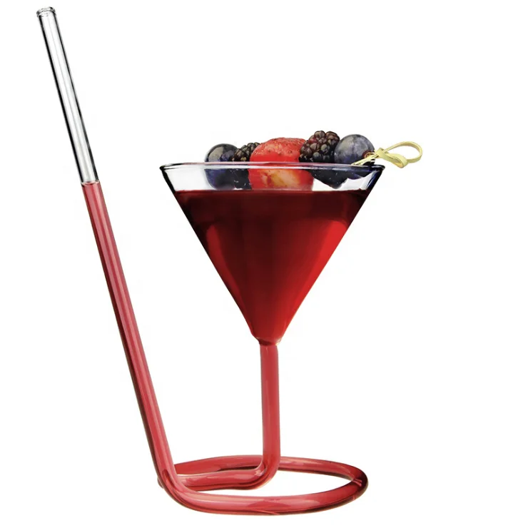 

4 oz Unique Spiral Straw Martini Glass Fancy Bar Party Wine Cocktail Glass with Built-in Straw, Clear or customized