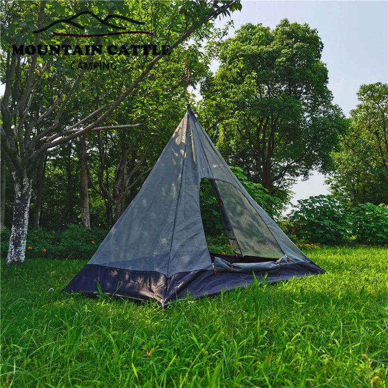 

Ultralight Pyramid Inner Tent Outdoor Rodless Camping Teepee Inside Tent Summer Hanging Mesh Tent 1person/1-2person Two Sizes, Grey