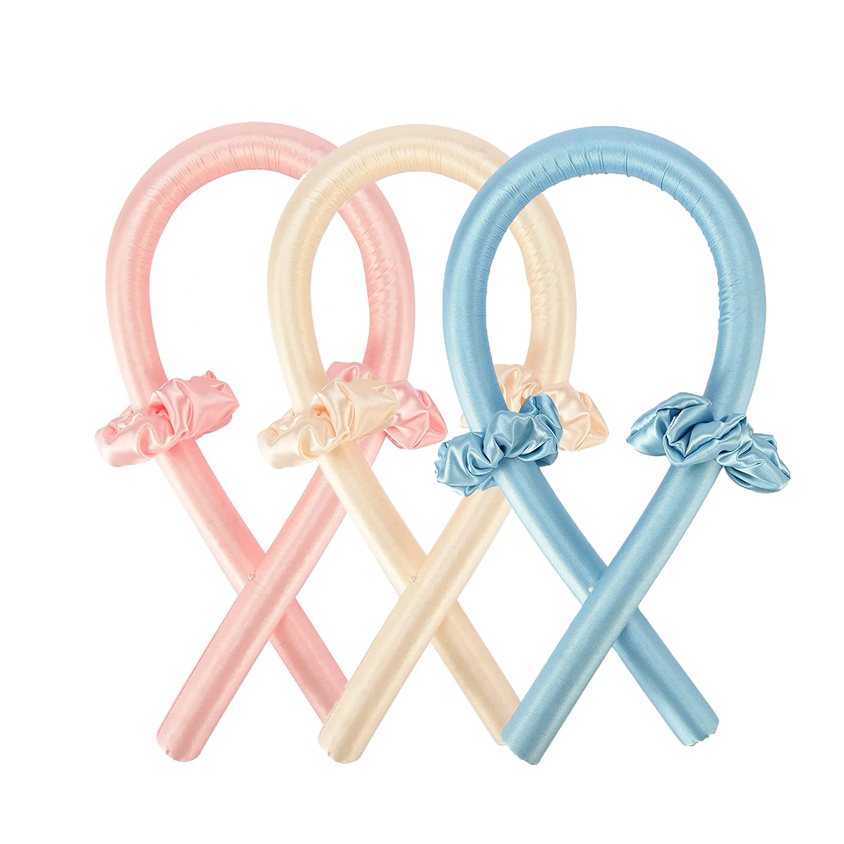 

soft hair styling curler heatless hair roller no heat mulberry silk hair curlers, Black/pink/blue