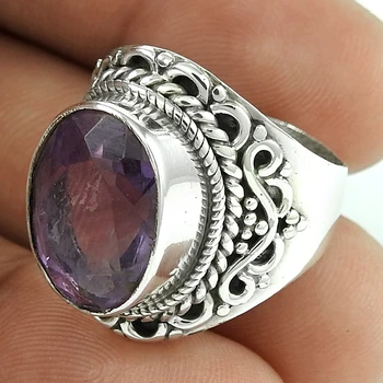 高品质 925 纯银首饰天然紫水晶宝石精致戒指为女孩和妇女的印度银