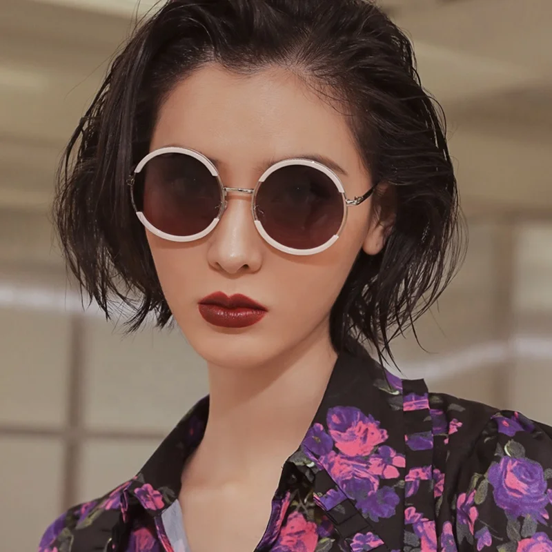 

2021 Fashion Designer Famous Ladies Women Custom Sun Glasses Big Oversized Vintage Retro Metal Round Sunglasses