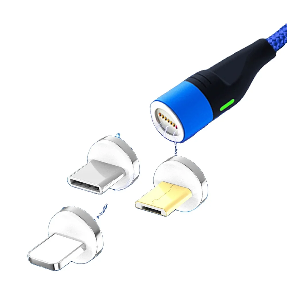 

3A Nylon Braided Magnetic Cable with LED Light, Black/silver/red/blue