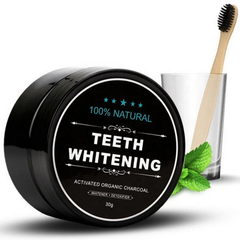 

Activated Charcoal Teeth Whitening Powder Natural Coconut Teeth Whitener 30g with tooth brush, Black