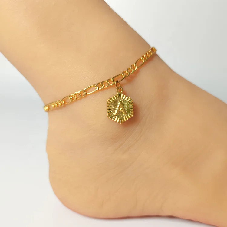 

Wholesale fashion unisex foot jewelry a-z 26 letter gold plated Initial anklets