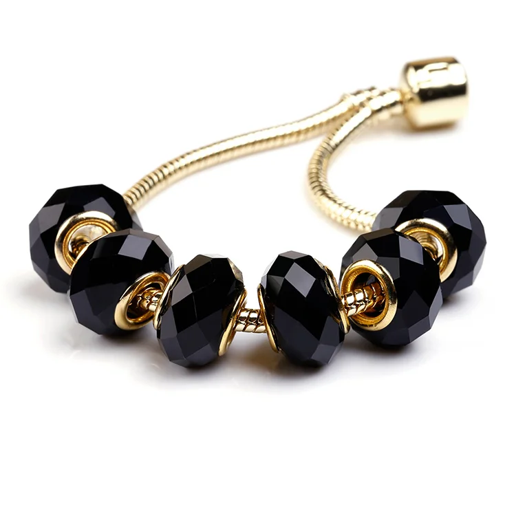 

Black Faceted Glass Beads Round Shape DIY Big Hole Beads Spacer Bead Charm Fit For Bracelet Charms