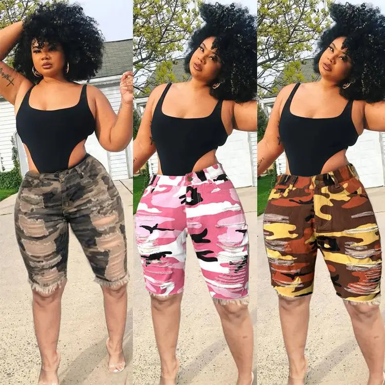 

Summer 2021 Women Pants Jeans High Waist Hem Ripped Shorts Denim Jeans Short Women