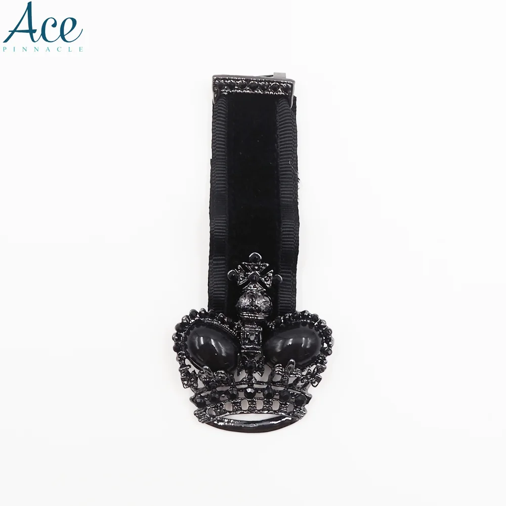 Crown Black Plated Rhinestone Crystal Brooch Pendant Pin Badge