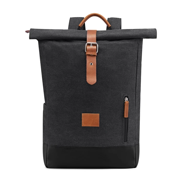 

Large Capacity Durable Men Vintage Canvas Backpack Retro Roll Top Rucksack Back Pack, Deep gray