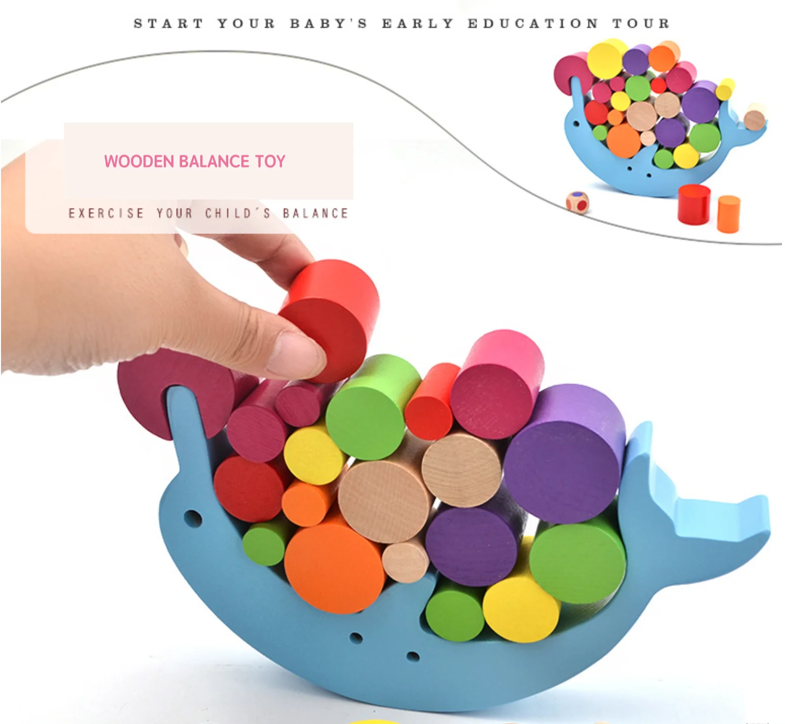 Wooden Stacking Balance Game Toy Dolphin Wooden Balance Blocks Children